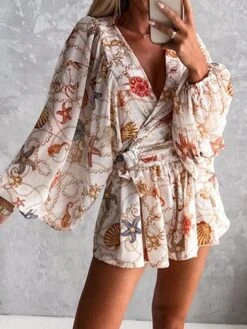 Women's Romper Print Floral V Neck Streetwear Street Going Out Regular Fit Long Sleeve Pink Red Blue S M L Summer 23 Women's Romper Print Floral V Neck Streetwear Street Going Out Regular Fit Long Sleeve Pink Red Blue S M L Summer -Cheap Plus Fit Dress Store kwgvys1681877077715
