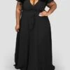 Women‘s Plus Size Curve Holiday Dress Solid Color V Neck Short Sleeve Spring Summer Casual Maxi Long Dress Daily Vacation Dress