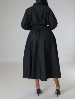 Women's Shirt Dress Casual Dress Swing Dress Maxi Long Dress Outdoor Daily Vacation Cotton And Linen Fashion Casual Shirt Collar Button Rolled Cuff Long Sleeve Spring Fall Winter 2023 Slim Black -Cheap Plus Fit Dress Store kxlrjd1695027665971