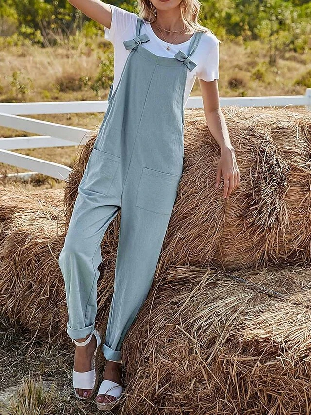 Women's Overall Pocket Solid Color Square Neck Streetwear Daily Vacation Regular Fit Sleeveless Pink Army Green Blue S M L Summer 3 Women's Overall Pocket Solid Color Square Neck Streetwear Daily Vacation Regular Fit Sleeveless Pink Army Green Blue S M L Summer - Image 3