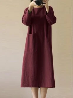 Women's Casual Dress Cotton Linen Dress Midi Dress Cotton Blend Basic Casual Outdoor Daily Vacation Crew Neck Pocket Long Sleeve Summer Spring Fall 2023 Loose Fit Black Wine Navy Blue Plain S M L XL 14 Women's Casual Dress Cotton Linen Dress Midi Dress Cotton Blend Basic Casual Outdoor Daily Vacation Crew Neck Pocket Long Sleeve Summer Spring Fall 2023 Loose Fit Black Wine Navy Blue Plain S M L XL -Cheap Plus Fit Dress Store laarfo1673848805824