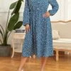 Women's Plus Size Shirt Dress Casual Dress Tunic Dress Midi Dress Outdoor Daily Date Polyester Basic Classic Shirt Collar Button Print Long Sleeve Spring Fall Winter 2023 Loose Fit Blue Floral XL 2XL