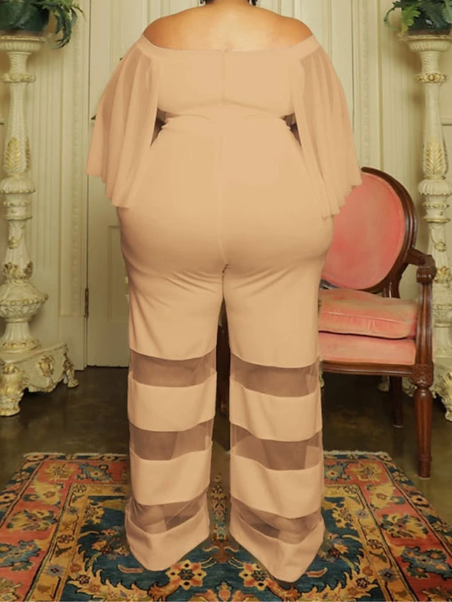 Women's Jumpsuit Mesh Patchwork Solid Color Off Shoulder Elegant Party Office Regular Fit 3/4 Length Sleeve Black Red Blue XL XXL 3XL Summer 13 Women's Jumpsuit Mesh Patchwork Solid Color Off Shoulder Elegant Party Office Regular Fit 3/4 Length Sleeve Black Red Blue XL XXL 3XL Summer - Image 13