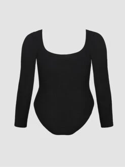 Women's Plus Size Romper Curve Solid Color Square Neck Bodycon Office Work Regular Fit Long Sleeve Black White XL XXL 3XL Fall -Cheap Plus Fit Dress Store legfjr1694510073492