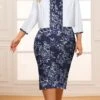 Women's Plus Size Curve Two Piece Dress Set Casual Dress Sheath Dress Outdoor Office Fashion Streetwear Print Midi Dress Crew Neck 3/4 Length Sleeve Floral Navy Blue Purple Green Spring Fall L