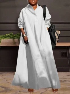 Women's Plus Size Curve Casual Dress Swing Dress Solid Color Long Dress Maxi Dress Long Sleeve Ruched V Neck Fashion Outdoor ArmyGreen Black Fall Winter L XL XXL 3XL 4XL -Cheap Plus Fit Dress Store lewhxx1694152848507