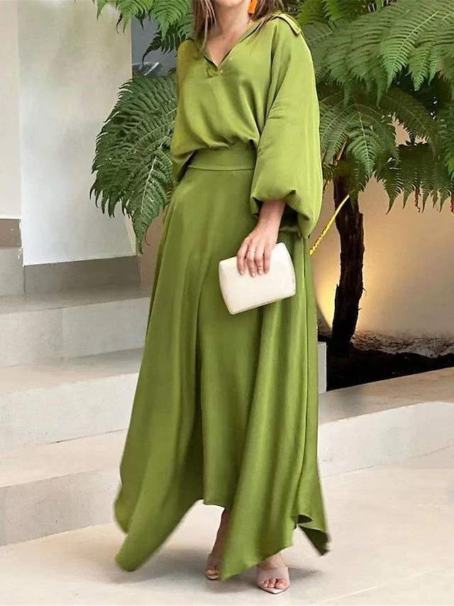 Women's Two Piece Dress Set Casual Dress Skirt Set Daily Date Streetwear Elegant Pocket Long Dress Maxi Dress Shirt Collar Long Sleeve Plain Loose Fit Black Wine Blue Fall Winter S M L XL XXL 1 Women's Two Piece Dress Set Casual Dress Skirt Set Daily Date Streetwear Elegant Pocket Long Dress Maxi Dress Shirt Collar Long Sleeve Plain Loose Fit Black Wine Blue Fall Winter S M L XL XXL