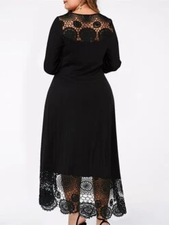 Women‘s Plus Size Curve Party Dress Lace Dress Cocktail Dress Midi Dress Black Wine Blue Long Sleeve Pure Color Lace Summer Spring Fall Crew Neck Fashion Winter Dress Birthday Wedding Guest 2023 -Cheap Plus Fit Dress Store lfhimx1690875113719
