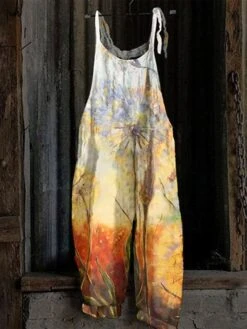 Jumpsuits For Women Maillard Overall Print Floral Crew Neck Streetwear Daily Vacation Loose Fit Sleeveless Light Green Pink Royal Blue S M L Fall
