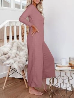 Women's Jumpsuit Button Pocket Solid Color Crew Neck Streetwear Street Daily Regular Fit Long Sleeve Black Yellow Fuchsia S M L Fall -Cheap Plus Fit Dress Store lfvynq1692269101910