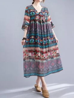 Women's Casual Dress Cotton Linen Dress Swing Dress Midi Dress Linen / Cotton Blend Fashion Classic Outdoor Daily Holiday V Neck Ruched Ruffle 3/4 Length Sleeve Fall Winter Autumn 2023 Loose Fit Blue 21 Women's Casual Dress Cotton Linen Dress Swing Dress Midi Dress Linen / Cotton Blend Fashion Classic Outdoor Daily Holiday V Neck Ruched Ruffle 3/4 Length Sleeve Fall Winter Autumn 2023 Loose Fit Blue -Cheap Plus Fit Dress Store lgcllp1693553165084