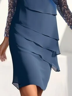 Women's Two Piece Dress Set Party Dress Semi Formal Dress Party Wedding Guest Fashion Elegant Ruffle Layered Mini Dress Crew Neck Long Sleeve Plain Regular Fit Navy Blue Fall Winter S M L XL XXL -Cheap Plus Fit Dress Store lgfafn1694057200946