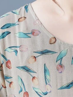 Women's Casual Dress Linen Dress Swing Dress Maxi Long Dress Linen Fashion Modern Outdoor Daily Holiday Crew Neck Print Long Sleeve Fall Winter Autumn 2023 Loose Fit Apricot Flower L XL 2XL -Cheap Plus Fit Dress Store lgfgbs1693553175003