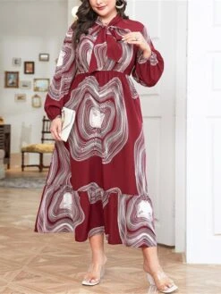 Women's Plus Size Work Dress Swing Dress Semi Formal Dress Fashion Long Dress Maxi Dress Lace Up Print V Neck Long Sleeve Ombre Regular Fit Wine Fall Winter L XL XXL 3XL 4XL 10 Women's Plus Size Work Dress Swing Dress Semi Formal Dress Fashion Long Dress Maxi Dress Lace Up Print V Neck Long Sleeve Ombre Regular Fit Wine Fall Winter L XL XXL 3XL 4XL -Cheap Plus Fit Dress Store lgsqen1693300615235