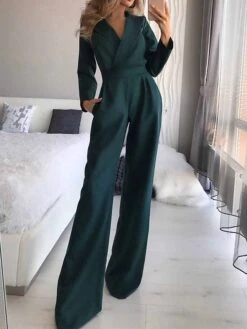 Women's Jumpsuit For Special Occasions Pocket High Waist Solid Color V Neck Streetwear Office Work Regular Fit Long Sleeve Black White Wine S M L Summer -Cheap Plus Fit Dress Store lgsrtr1680576944174