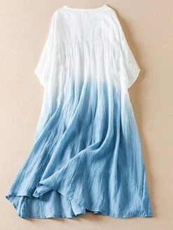 Women's Casual Dress Cotton Linen Dress Swing Dress Midi Dress Polyester Fashion Casual Outdoor Daily Vacation Crew Neck Pocket Print Half Sleeve Spring Fall Autumn 2023 Loose Fit Pink Blue Brown -Cheap Plus Fit Dress Store lgtjxu1694418840300