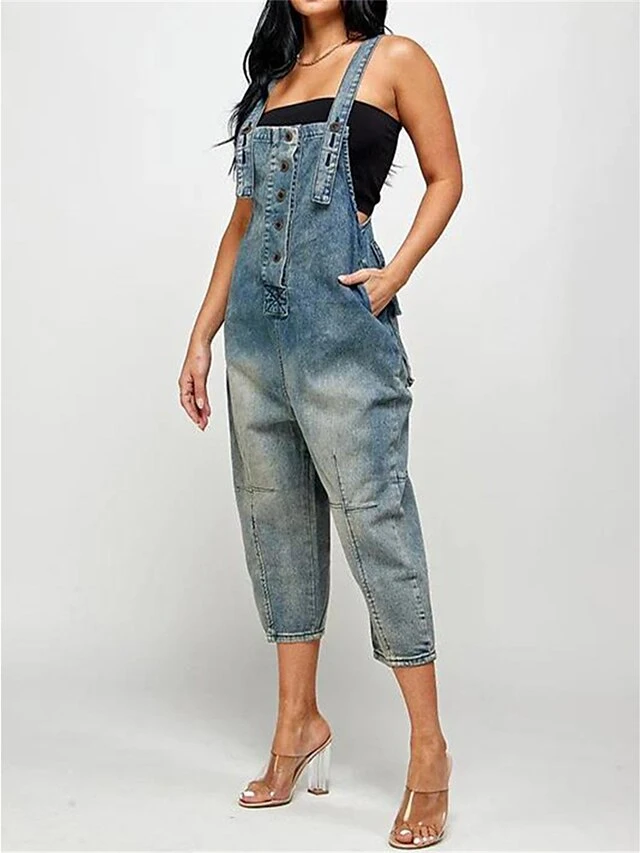 Women‘s Overall Pocket Solid Color Denim Square Neck Streetwear Daily Vacation Regular Fit Sleeveless Black Navy Blue Dusty Blue S M L Fall 6 Women‘s Overall Pocket Solid Color Denim Square Neck Streetwear Daily Vacation Regular Fit Sleeveless Black Navy Blue Dusty Blue S M L Fall - Image 6