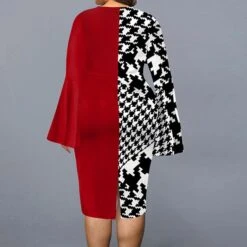 Women‘s Plus Size Curve Party Dress Geometry V Neck Split Long Sleeve Fall Winter Casual Prom Dress Knee Length Dress Casual Daily DressPrint -Cheap Plus Fit Dress Store lhrklk1642500144554