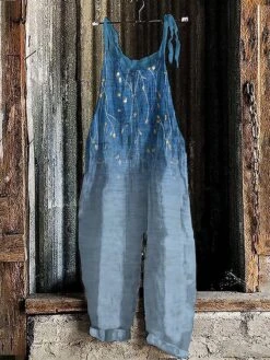 Women's Jumpsuit Print Floral Crew Neck Holiday Wedding Party Straight Loose Fit Strap Blue Purple Orange S M L All Seasons