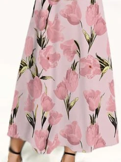 Women‘s Plus Size Curve Casual Dress Floral Long Dress Maxi Dress Short Sleeve Print Crew Neck Fashion Outdoor Pink Purple Summer Spring L XL XXL 3XL 4XL -Cheap Plus Fit Dress Store lioopf1677495209481