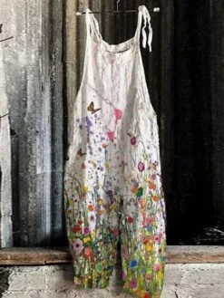 One Piece Jumpsuits For Women Utility Print Animal Square Neck Casual Daily Holiday Regular Fit Sleeveless Green Pink Yellow S M L Spring Fall -Cheap Plus Fit Dress Store litjvc1655979045484