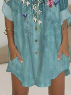 Women's Shirt Dress Casual Dress Shift Dress Mini Dress Outdoor Date Vacation Polyester Fashion Modern V Neck Button Pocket 3/4 Length Sleeve Summer Spring 2023 Regular Fit White Pink Blue Bird Flower 8 Women's Shirt Dress Casual Dress Shift Dress Mini Dress Outdoor Date Vacation Polyester Fashion Modern V Neck Button Pocket 3/4 Length Sleeve Summer Spring 2023 Regular Fit White Pink Blue Bird Flower -Cheap Plus Fit Dress Store liuzoy1676443472408