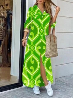 Women's Shirt Dress Casual Dress Maxi Long Dress Outdoor Daily Polyester Fashion Hot Shirt Collar Button Split Long Sleeve Summer Spring Fall 2023 Regular Fit Light Pink Pink Wine Floral Geometric S -Cheap Plus Fit Dress Store lixcuq1689055229288