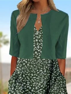 Women's Two Piece Dress Set Casual Dress Floral Dress Outdoor Daily Fashion Streetwear Pocket Print Midi Dress V Neck Half Sleeve Floral Regular Fit Green Summer Spring S M L XL XXL -Cheap Plus Fit Dress Store ljzzmu1681957718133