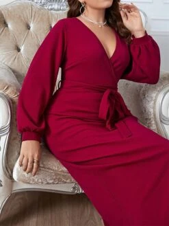 Women‘s Plus Size Curve Work Dress Sheath Dress Semi Formal Dress Fashion Midi Dress Lace Up Split V Neck Long Sleeve Plain Regular Fit Wine Spring Fall XL XXL 3XL 4XL 11 Women‘s Plus Size Curve Work Dress Sheath Dress Semi Formal Dress Fashion Midi Dress Lace Up Split V Neck Long Sleeve Plain Regular Fit Wine Spring Fall XL XXL 3XL 4XL -Cheap Plus Fit Dress Store llhmpm1692089857190