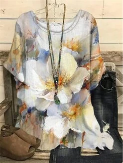 Women's Shirt Blouse Yellow Blue Green Floral Print Short Sleeve Casual Holiday Basic Round Neck Regular Fit Floral