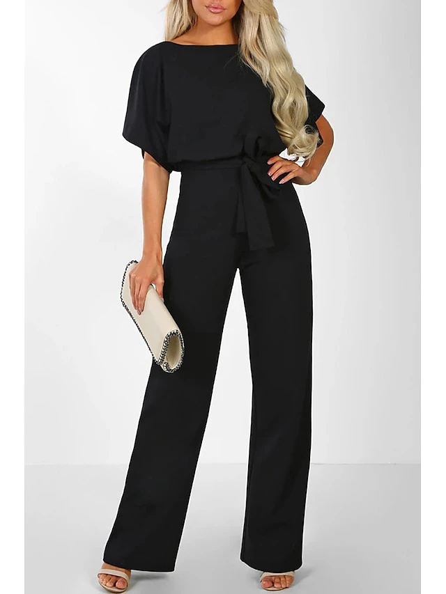 Women's Casual Daily Going Out Blue Black Pink Loose Jumpsuit Solid Color Wide Leg Belted 4 Women's Casual Daily Going Out Blue Black Pink Loose Jumpsuit Solid Color Wide Leg Belted - Image 4