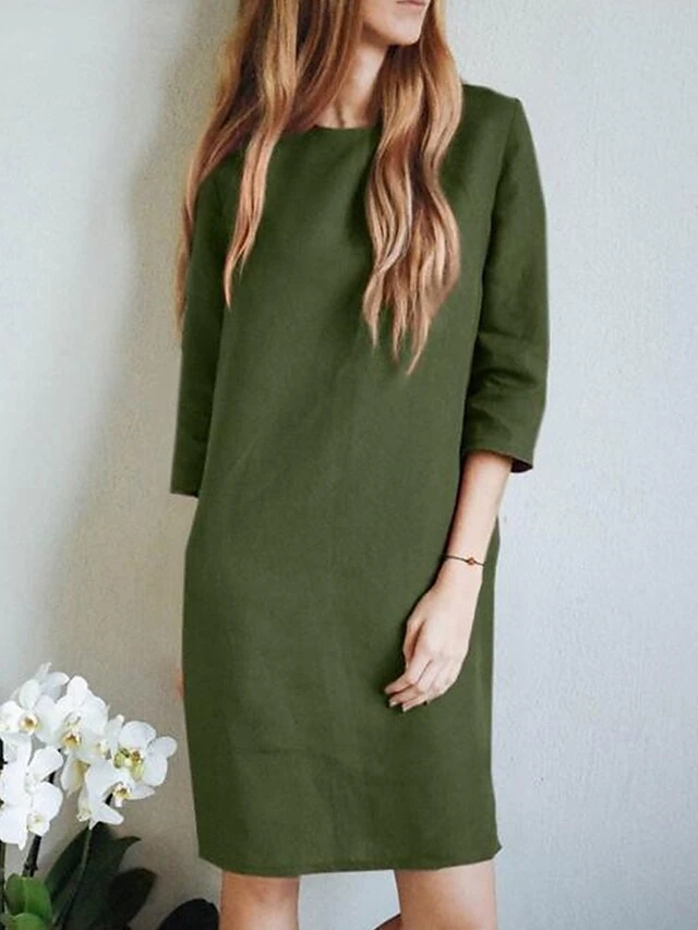 Women's Casual Dress Cotton Linen Dress Shift Dress Midi Dress Linen / Cotton Blend Basic Classic Outdoor Daily Vacation Crew Neck Basic 3/4 Length Sleeve Summer Spring Fall 2023 Loose Fit Red Blue 2 Women's Casual Dress Cotton Linen Dress Shift Dress Midi Dress Linen / Cotton Blend Basic Classic Outdoor Daily Vacation Crew Neck Basic 3/4 Length Sleeve Summer Spring Fall 2023 Loose Fit Red Blue - Image 2