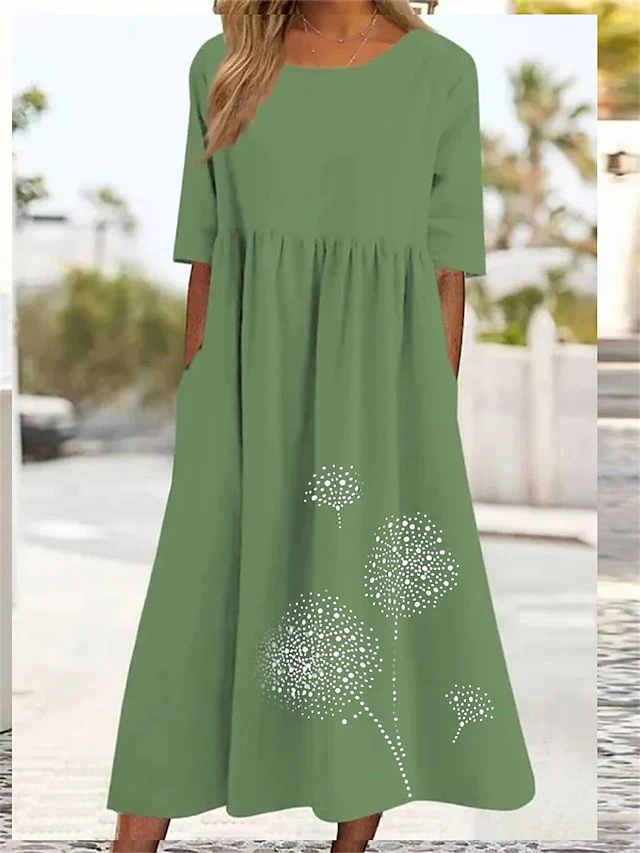 Women's Casual Dress Cotton Linen Dress Swing Dress Midi Dress Cotton Blend Basic Casual Outdoor Daily Vacation Crew Neck Ruched Pocket Half Sleeve Summer Spring Fall 2023 Loose Fit ArmyGreen Black 7 Women's Casual Dress Cotton Linen Dress Swing Dress Midi Dress Cotton Blend Basic Casual Outdoor Daily Vacation Crew Neck Ruched Pocket Half Sleeve Summer Spring Fall 2023 Loose Fit ArmyGreen Black - Image 7