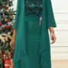 Women's Two Piece Dress Set Party Dress Lace Dress Party Office Fashion Elegant Lace Patchwork Midi Dress Crew Neck 3/4 Length Sleeve Plain Regular Fit Green Fall Winter S M L XL XXL