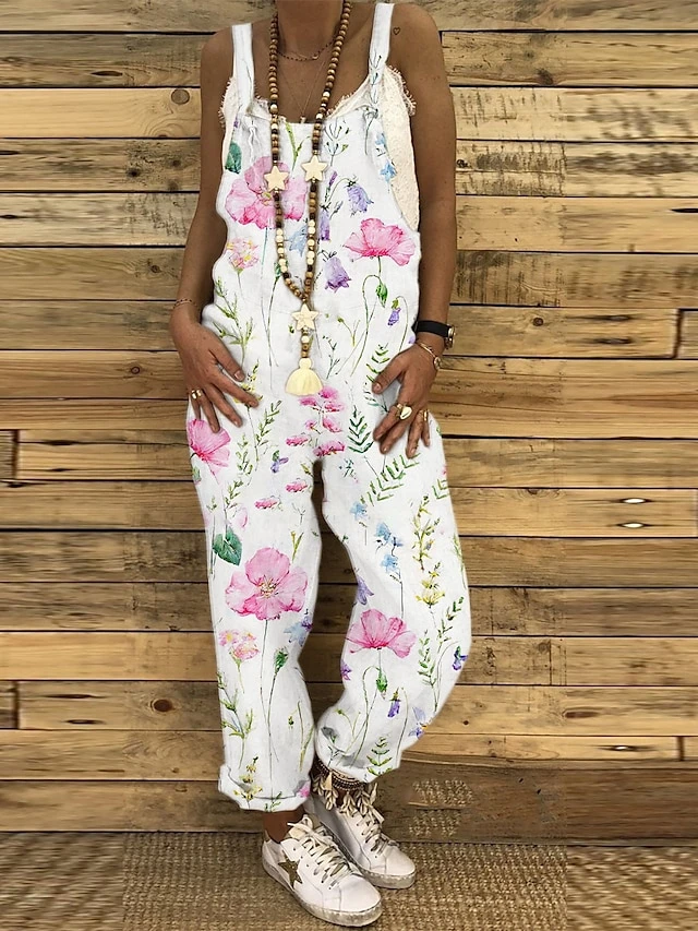 Women's Overall Print Floral U Neck Holiday Daily Vacation Straight Regular Fit Sleeveless Sleeveless Pink Blue Green S M L Summer 2 Women's Overall Print Floral U Neck Holiday Daily Vacation Straight Regular Fit Sleeveless Sleeveless Pink Blue Green S M L Summer - Image 2