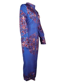 Women's Shirt Dress Casual Dress Bodycon Midi Dress Outdoor Office Daily Polyester Fashion Romantic Stand Collar Button Print Long Sleeve Summer Spring Fall 2023 Slim Blue Khaki Floral S M L XL 2XL -Cheap Plus Fit Dress Store lnkvvv1689227632556