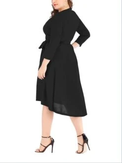 Women's Plus Size Curve Work Dress Black Dress A Line Dress Fashion Midi Dress Lace Up Asymmetrical V Neck 3/4 Length Sleeve Plain Loose Fit Black Blue Fall XL XXL 3XL 4XL 5XL -Cheap Plus Fit Dress Store loaddi1693203430554