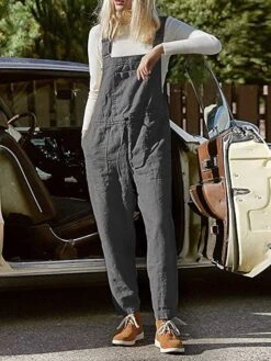 Women's Overall Bib Jumpsuit Utility Patch Pocket Solid Color Square Neck Streetwear Daily Vacation Casual Regular Fit Sleeveless Black Wine Blue S M L Summer Wide-leg Pants Vacation -Cheap Plus Fit Dress Store lohixq1687857988137