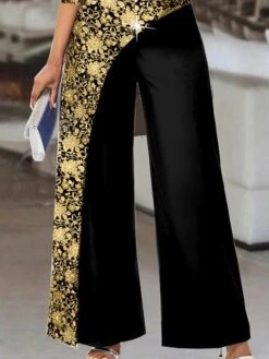Women's Jumpsuit Floral Off Shoulder Business Wedding Work Straight Regular Fit 3/4 Length Sleeve Gold S M L Fall 5 Women's Jumpsuit Floral Off Shoulder Business Wedding Work Straight Regular Fit 3/4 Length Sleeve Gold S M L Fall -Cheap Plus Fit Dress Store lpgqap1663753912247