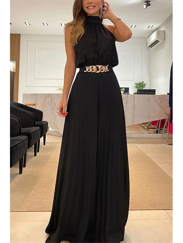 Women's Jumpsuit High Waist Solid Color Stand Collar Streetwear Wedding Party Regular Fit Sleeveless Black White Red S M L Summer 2 Women's Jumpsuit High Waist Solid Color Stand Collar Streetwear Wedding Party Regular Fit Sleeveless Black White Red S M L Summer - Image 2