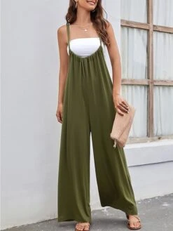 Women's Jumpsuit Backless High Waist Solid Color U Neck Streetwear Street Daily Regular Fit Sleeveless Black Wine Army Green S M L Summer -Cheap Plus Fit Dress Store lpmznq1679048980778