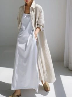 Women's Cotton Linen Dress Casual Dress Swing Dress Maxi Long Dress Cotton Blend Stylish Casual Winter Dress Daily Holiday Shirt Collar Button Pocket Long Sleeve Summer Spring Fall 2022 Loose Fit -Cheap Plus Fit Dress Store lpowyw1658457828971