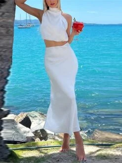 Women's Two Piece Dress Set Casual Dress Skirt Set Daily Holiday Fashion Sexy Ruched Long Dress Maxi Dress Stand Collar Sleeveless Plain Regular Fit Black White Light Green Summer Spring S M L XL 27 Women's Two Piece Dress Set Casual Dress Skirt Set Daily Holiday Fashion Sexy Ruched Long Dress Maxi Dress Stand Collar Sleeveless Plain Regular Fit Black White Light Green Summer Spring S M L XL -Cheap Plus Fit Dress Store lqgxfn1690857195990