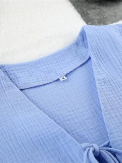 Women's Casual Dress Cotton Dress Swing Dress Mini Dress Cotton Fashion Modern Outdoor Daily Holiday V Neck Lace Up Ruched 3/4 Length Sleeve Fall Winter Autumn 2023 Loose Fit Light Green Blue Purple -Cheap Plus Fit Dress Store lqmvvo1692961109575