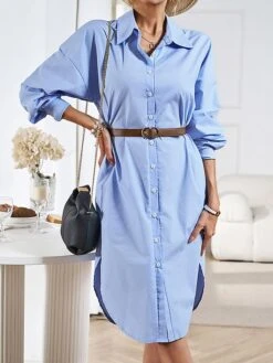 Women's Casual Dress Work Dress Shift Dress Mini Dress Outdoor Office Business Cotton Classic Modern Shirt Collar Button Pocket Long Sleeve Summer Spring Fall 2023 Loose Fit Black White Blue Pure -Cheap Plus Fit Dress Store lqojeh1688542180192