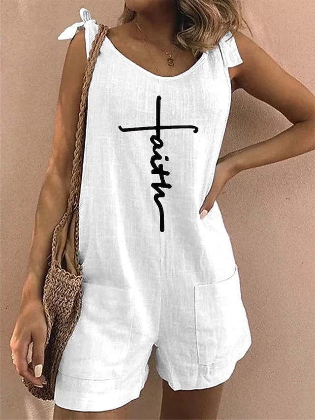 Jumpsuits For Women Summer Romper Print Print Crew Neck Holiday Vacation Weekend Baggy Shorts Loose Fit Strap Sleeveless White Light Green Pink S M L 6 Jumpsuits For Women Summer Romper Print Print Crew Neck Holiday Vacation Weekend Baggy Shorts Loose Fit Strap Sleeveless White Light Green Pink S M L - Image 6