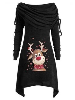 Women‘s Plus Size Christmas Tops Hoodie Sweatshirt Tree Color Gradient Print Long Sleeve Hooded Streetwear Daily Polyester Fall Winter Black -Cheap Plus Fit Dress Store lrbocf1670553582255