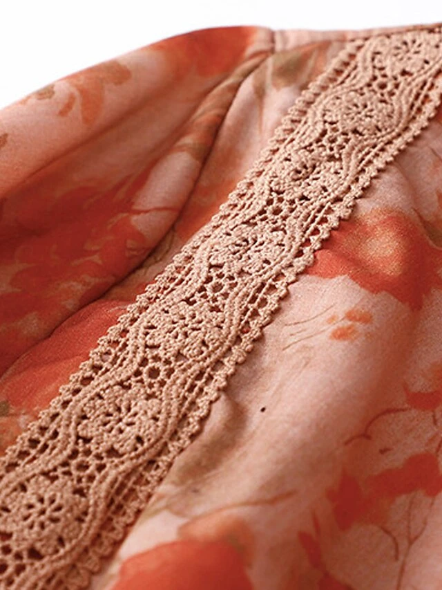 Women's Casual Dress Cotton Linen Dress Swing Dress Midi Dress Polyester Daily Casual Outdoor Daily Vacation Crew Neck Print 3/4 Length Sleeve Fall Autumn 2023 Loose Fit Orange Floral M L XL 2XL 9 Women's Casual Dress Cotton Linen Dress Swing Dress Midi Dress Polyester Daily Casual Outdoor Daily Vacation Crew Neck Print 3/4 Length Sleeve Fall Autumn 2023 Loose Fit Orange Floral M L XL 2XL - Image 9