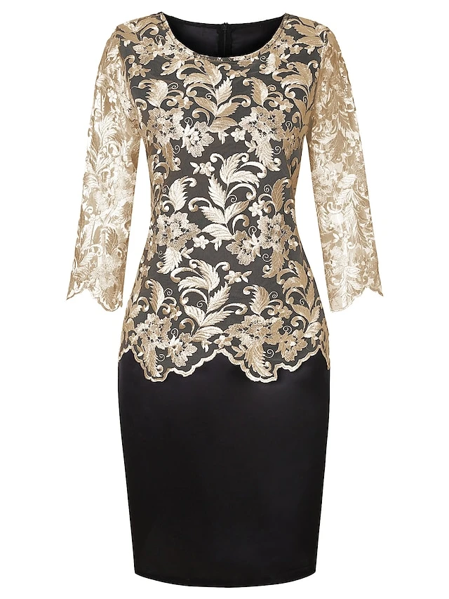 Women's Plus Size Curve Party Dress Print Crew Neck Mesh Half Sleeve Fall Spring Work Vintage Prom Dress Knee Length Dress Party Daily Dress / Lace 1 Women's Plus Size Curve Party Dress Print Crew Neck Mesh Half Sleeve Fall Spring Work Vintage Prom Dress Knee Length Dress Party Daily Dress / Lace