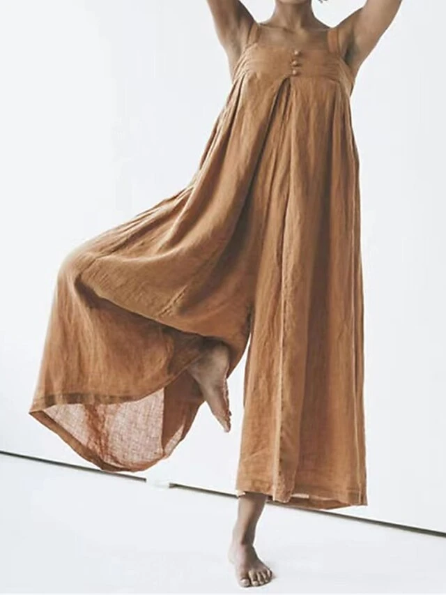 Women's Overall Backless Solid Color Square Neck Basic Daily Vacation Regular Fit Sleeveless Blue Camel S M L Spring 1 Women's Overall Backless Solid Color Square Neck Basic Daily Vacation Regular Fit Sleeveless Blue Camel S M L Spring